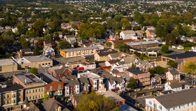 Residential houses on quiet streets in Downtown Nazareth, Northampton County, Pennsylvania, in a sunny afternoon